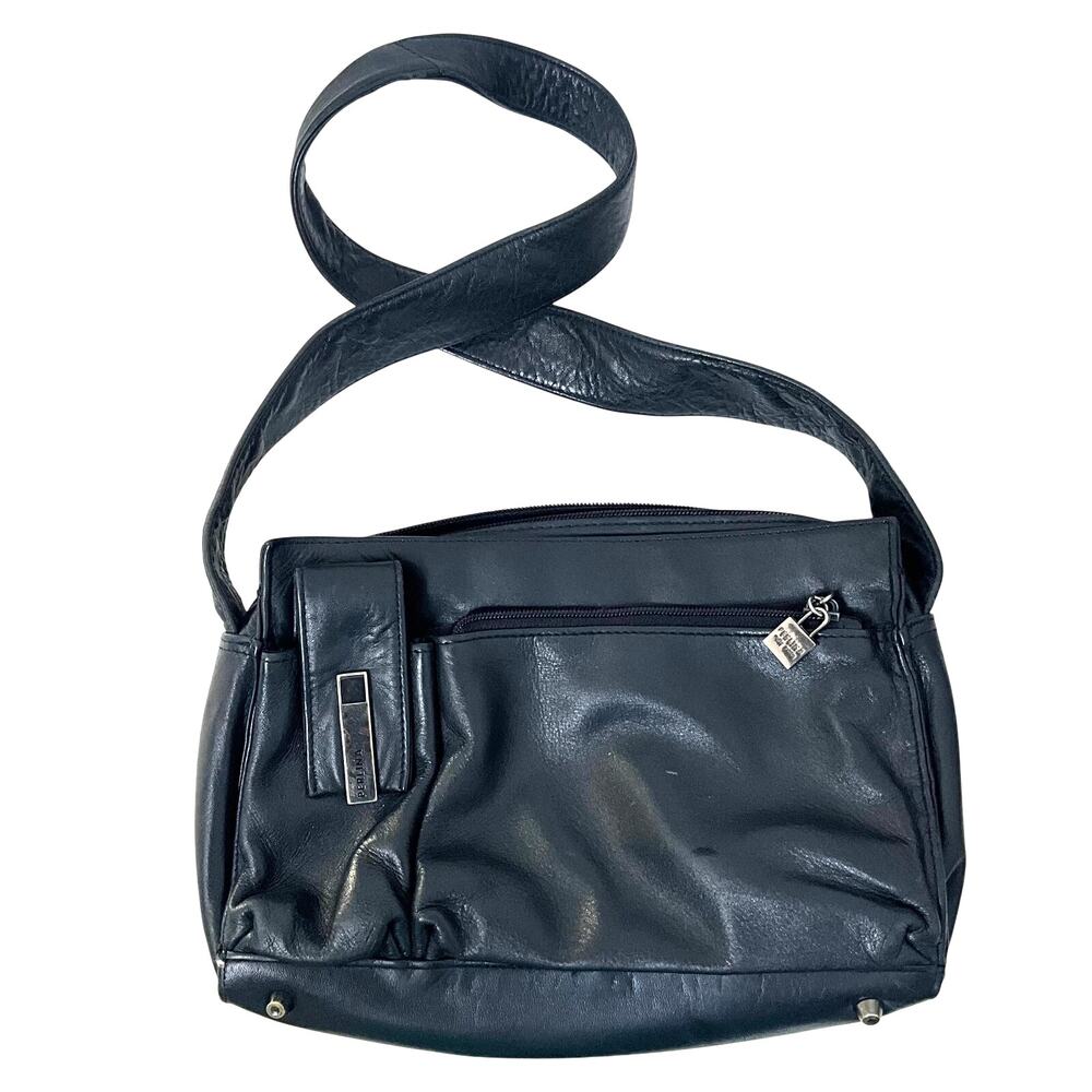 Vintage Perlina New York Black Leather Purse: Y2K